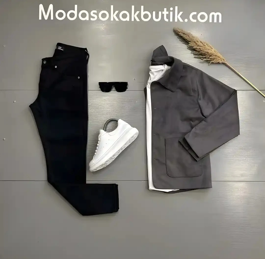 Erkek Gri Süet Ceket Siyah Pantolon Kombin