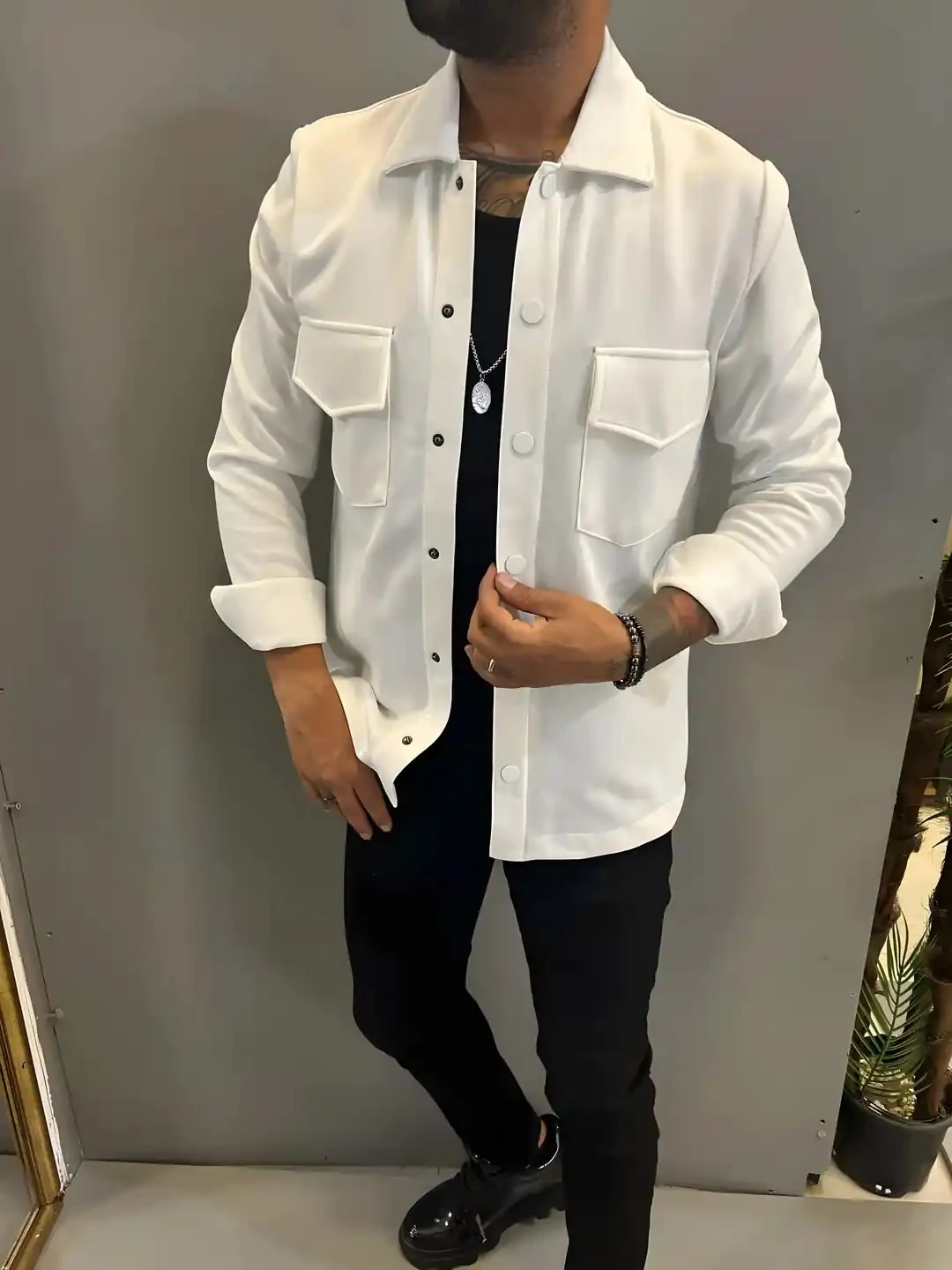 Erkek Mevsimlik Beyaz Cepli Ckt Gömlek 