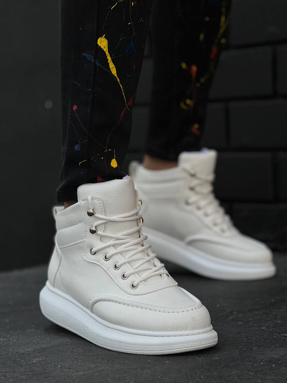 KB-0994  Kuback Beyaz Cilt  Yüksek Taban  Erkek Bilek Bot