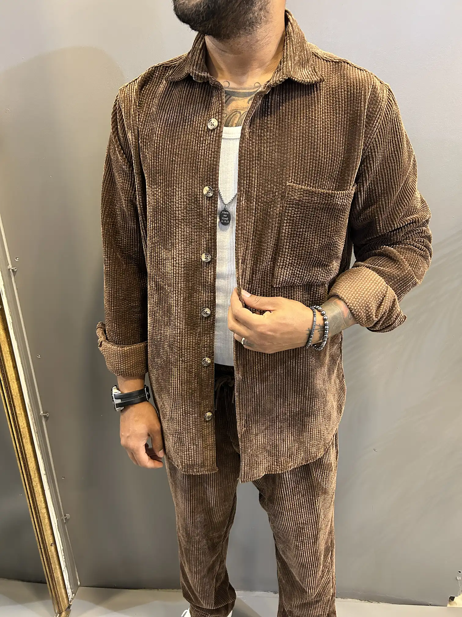 Erkek Acı Kahve Kadife Takım