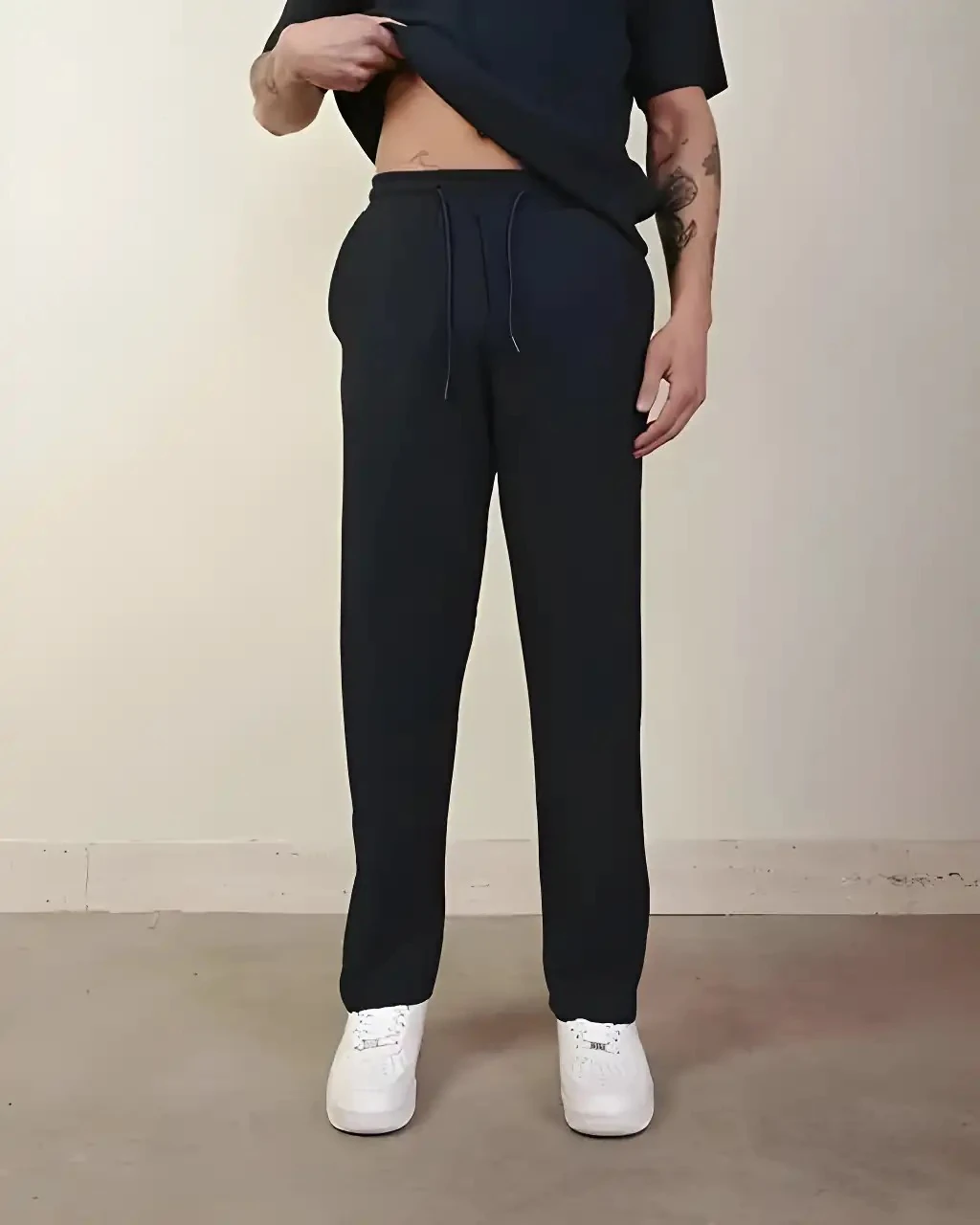 Erkek Siyah Fitilli Kumaş Rahat Kalıp Pantolon