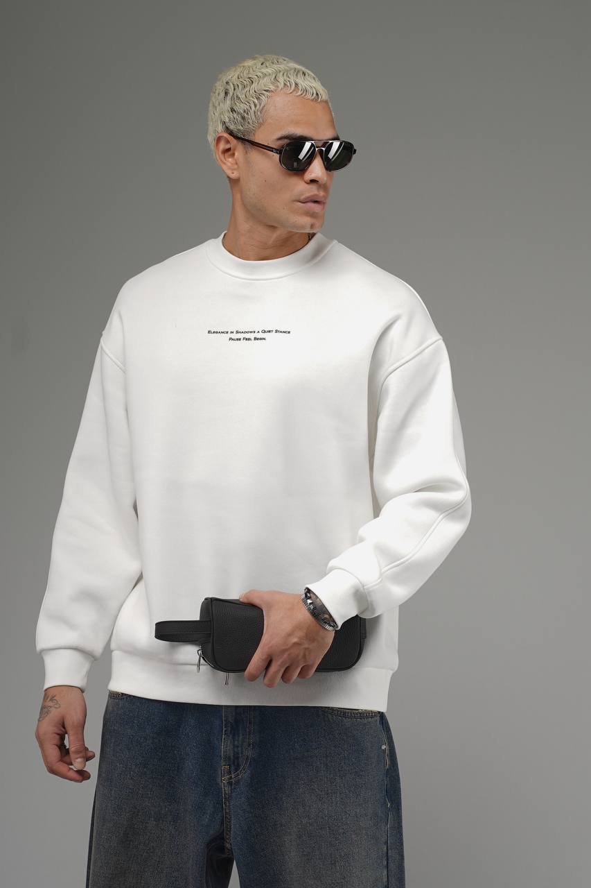 Erkek Beyaz  KİNG 3 İplik Oversize Sırt Baskı Premium Sweatshirt