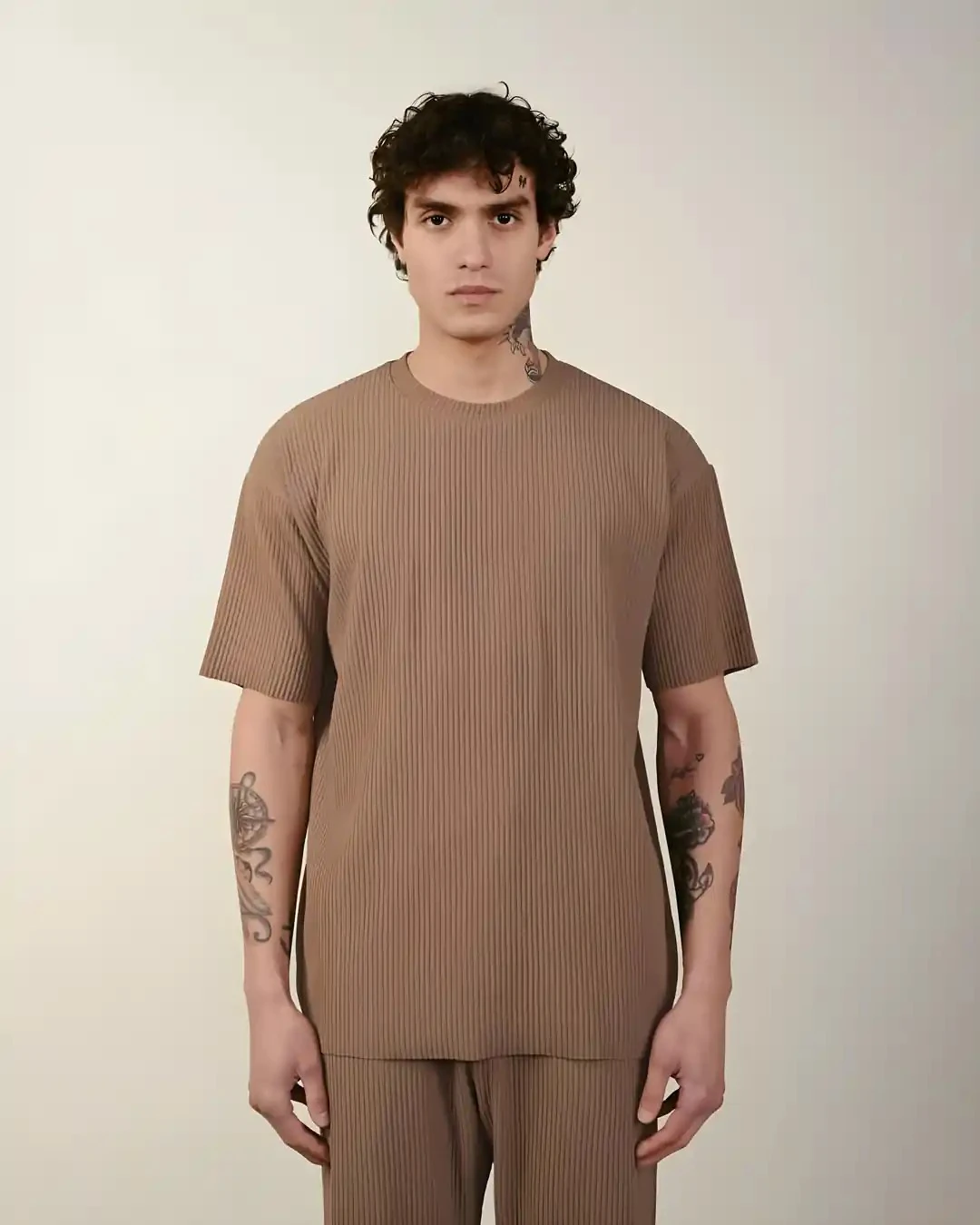 Erkek Kahve Fitilli T-Shirt