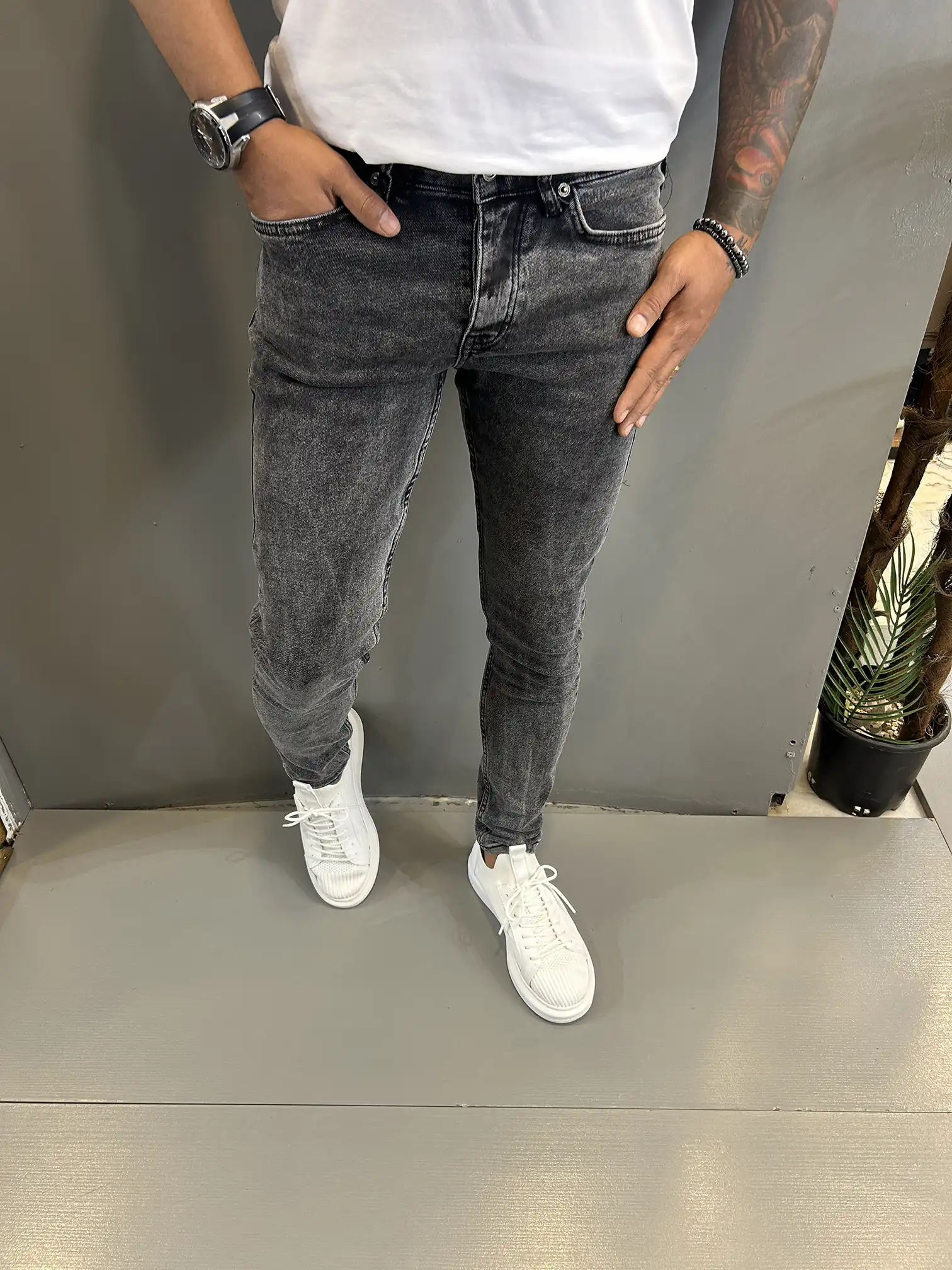 Erkek Antrasit  Slim Fit Kot Pantolon