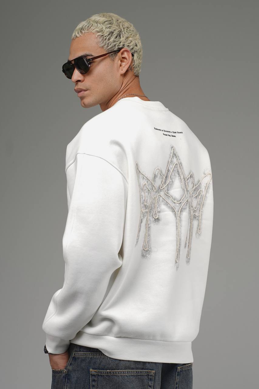 Erkek Beyaz  KİNG 3 İplik Oversize Sırt Baskı Premium Sweatshirt