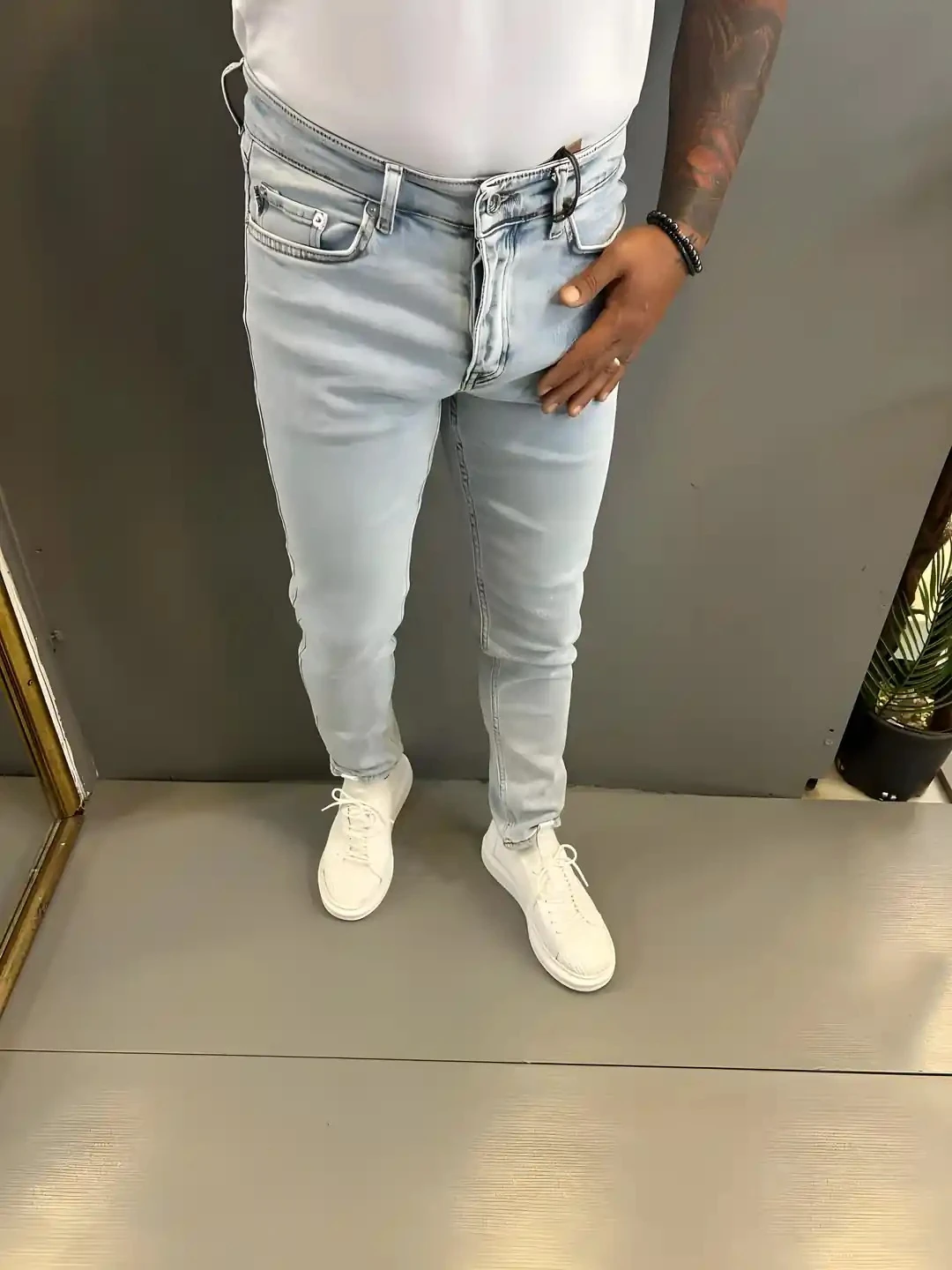 Erkek Buz Mavi  Slim Fit Kot Pantolon