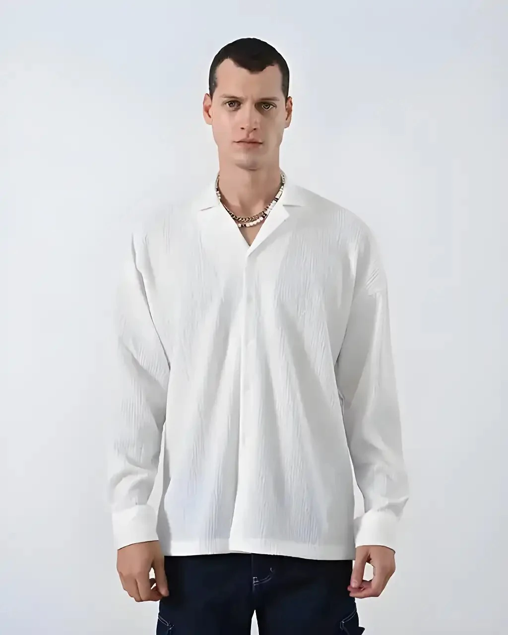 Erkek Beyaz Oversize Rahat Kalıp Gömlek 