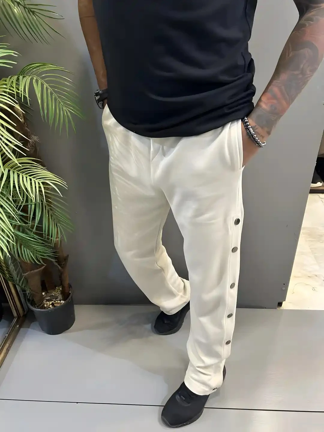 Erkek Bej 2 İplik Baggy Eşofman Altı