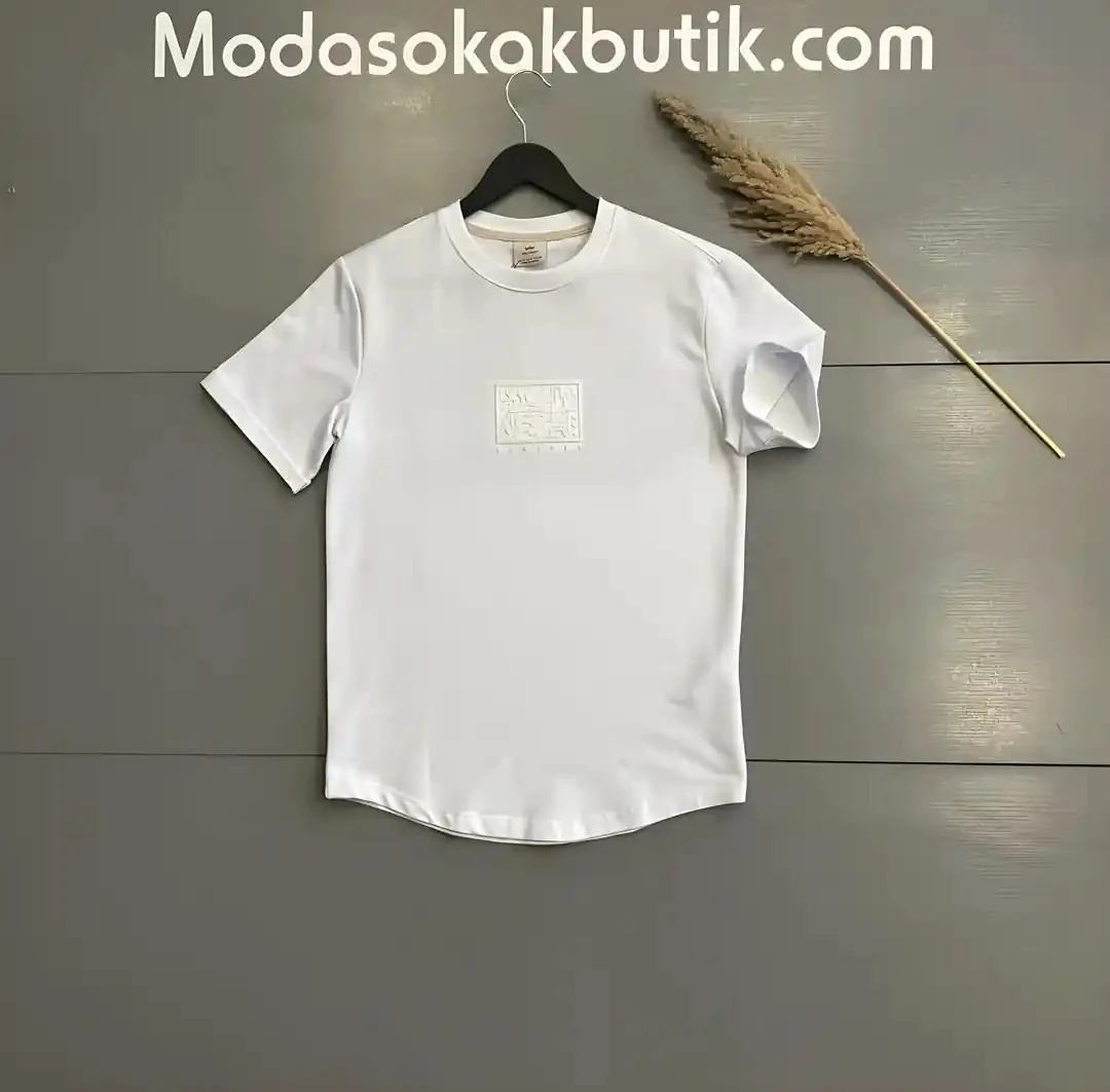 Erkek Beyaz Ön Baskı Detay T-Shirt