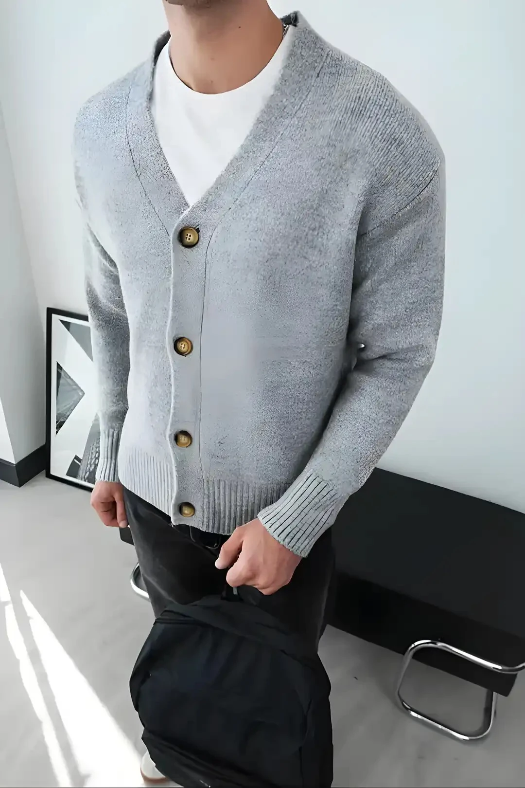 Erkek Gri Düğmeli Hırka