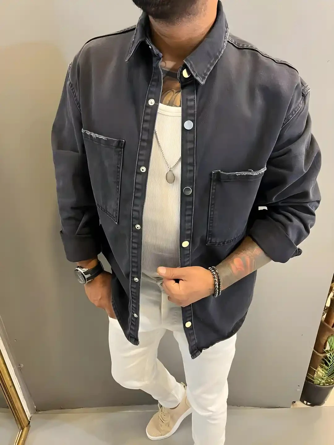 Erkek Mevsimlik Antrasit Kot Gömlek 