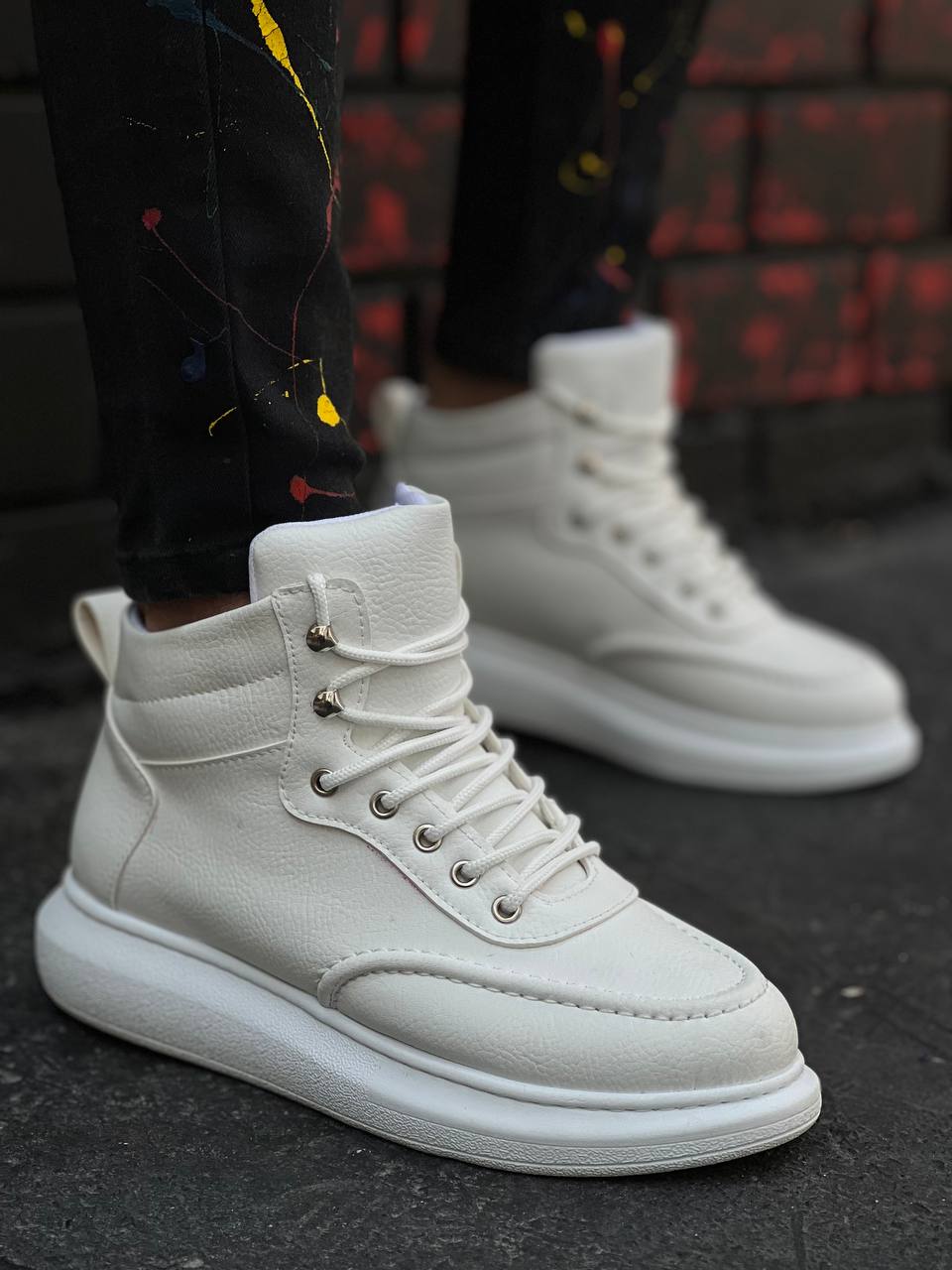 KB-0994  Kuback Beyaz Cilt  Yüksek Taban  Erkek Bilek Bot