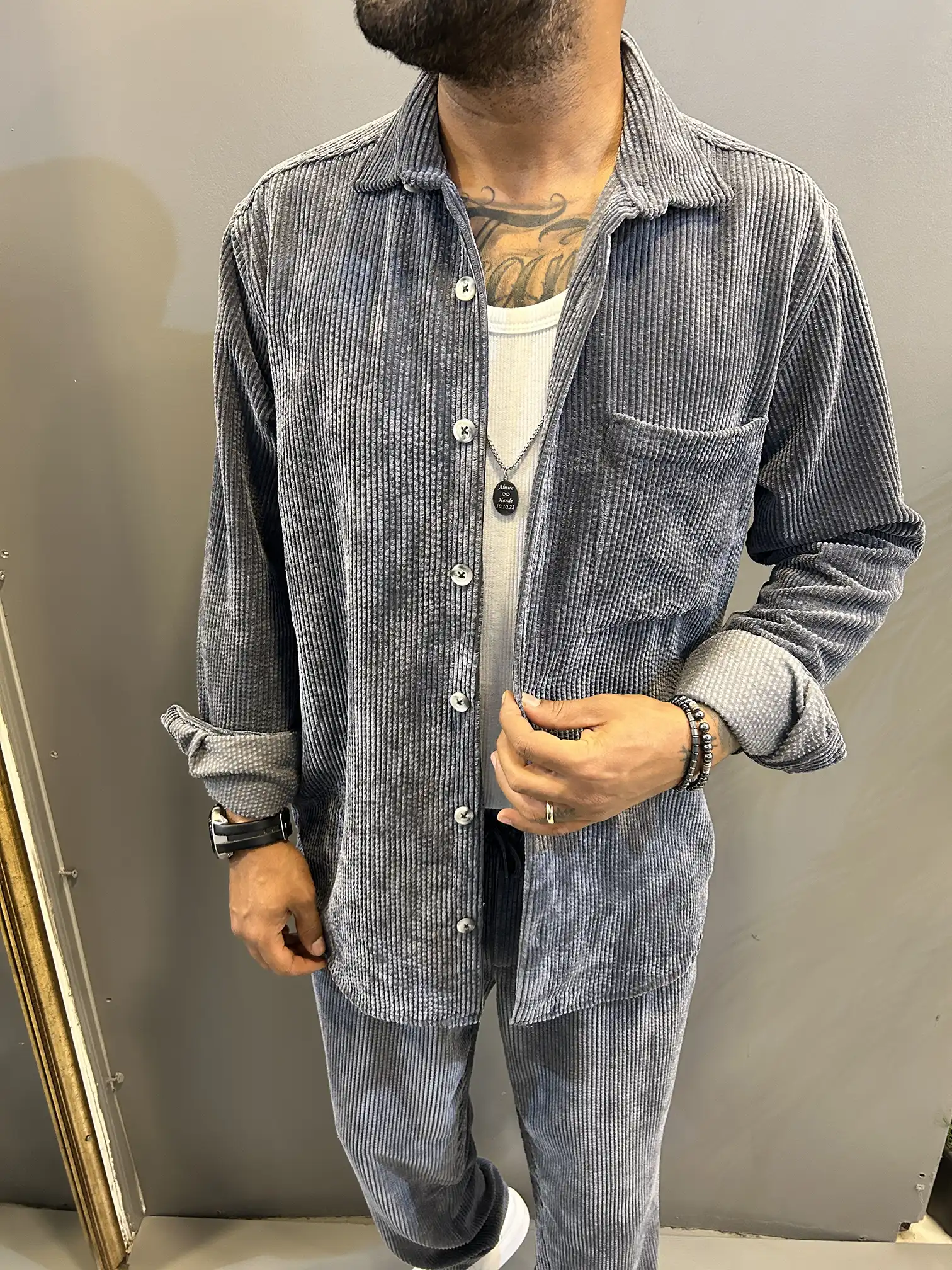 Erkek Gri Kadife Takım