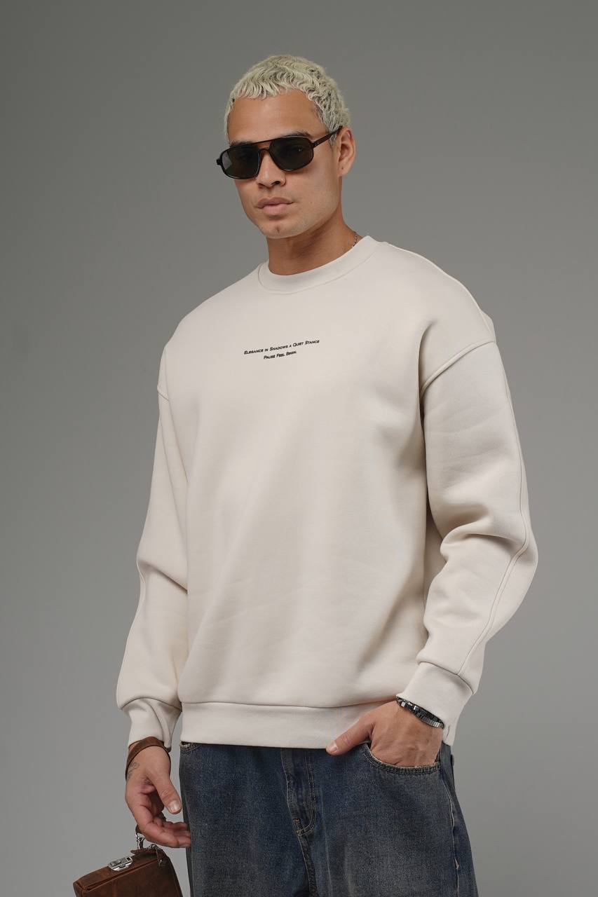 Erkek Bej  KİNG 3 İplik Oversize Sırt Baskı Premium Sweatshirt