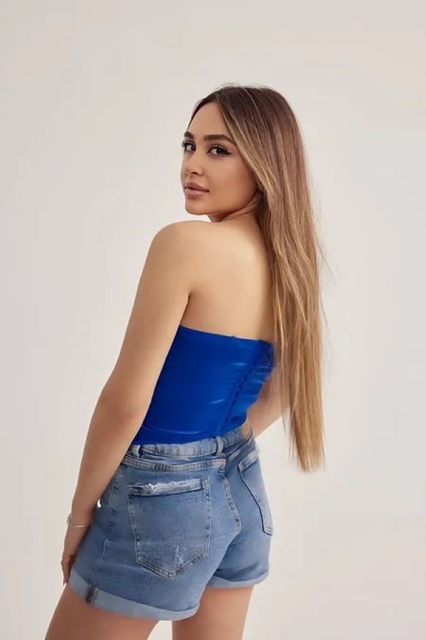 Saten Likralı Crop Top Balenli Push Up Straplez Büstiyer