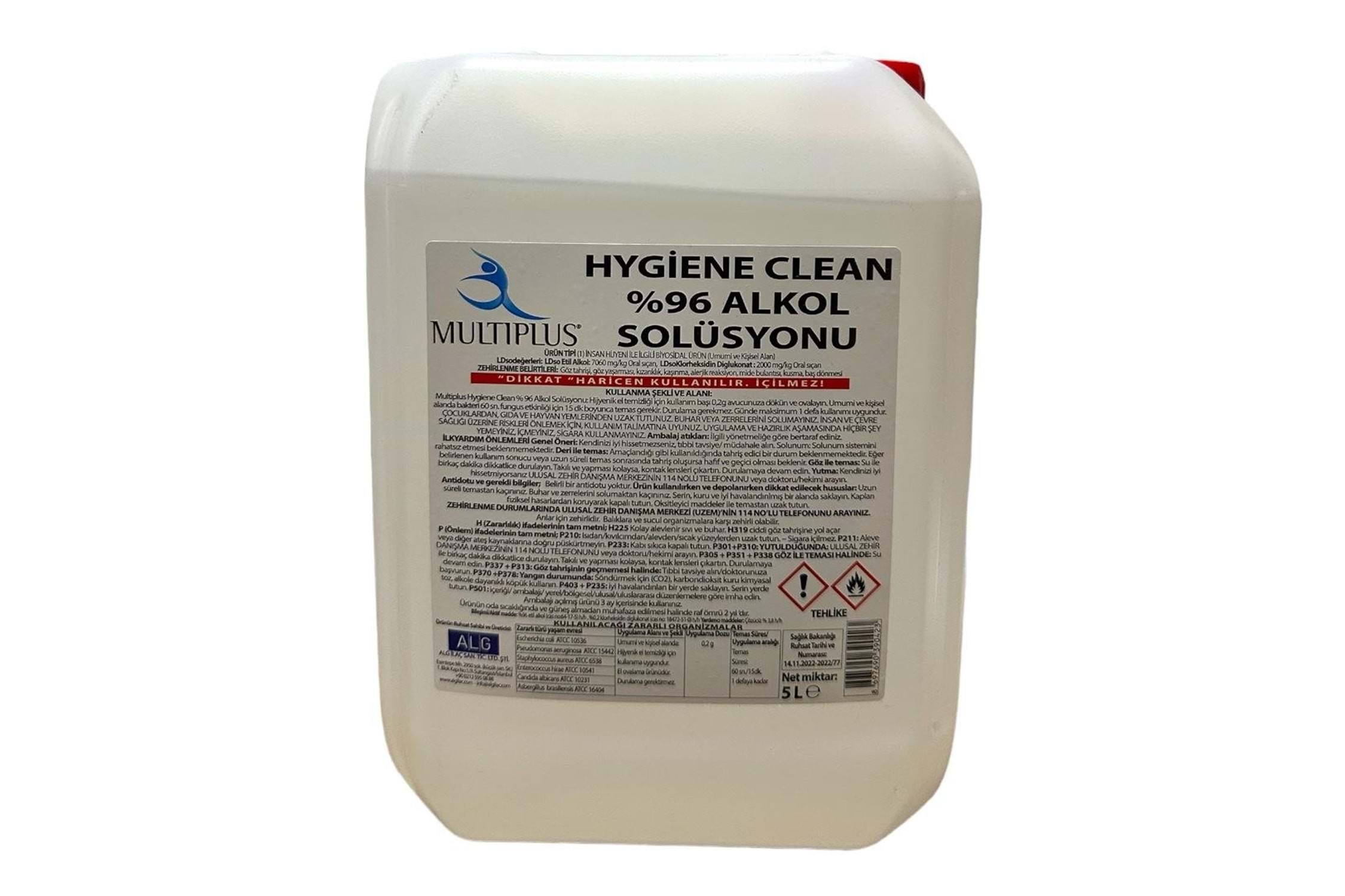 Alkol Etil 5 LT %96 Solüsyon Hijyenik Dezenfektan