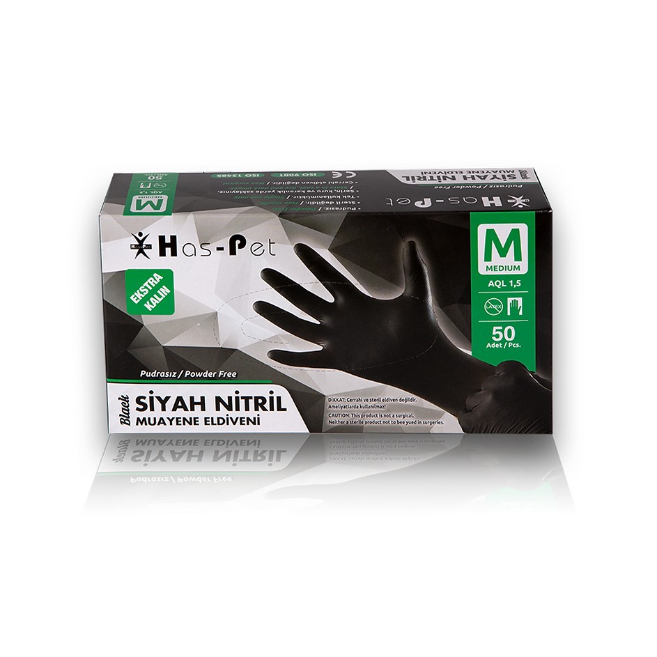 Muayene Eldiveni Pudrasız Nitril Siyah (Lateks İçermez) - Medium
