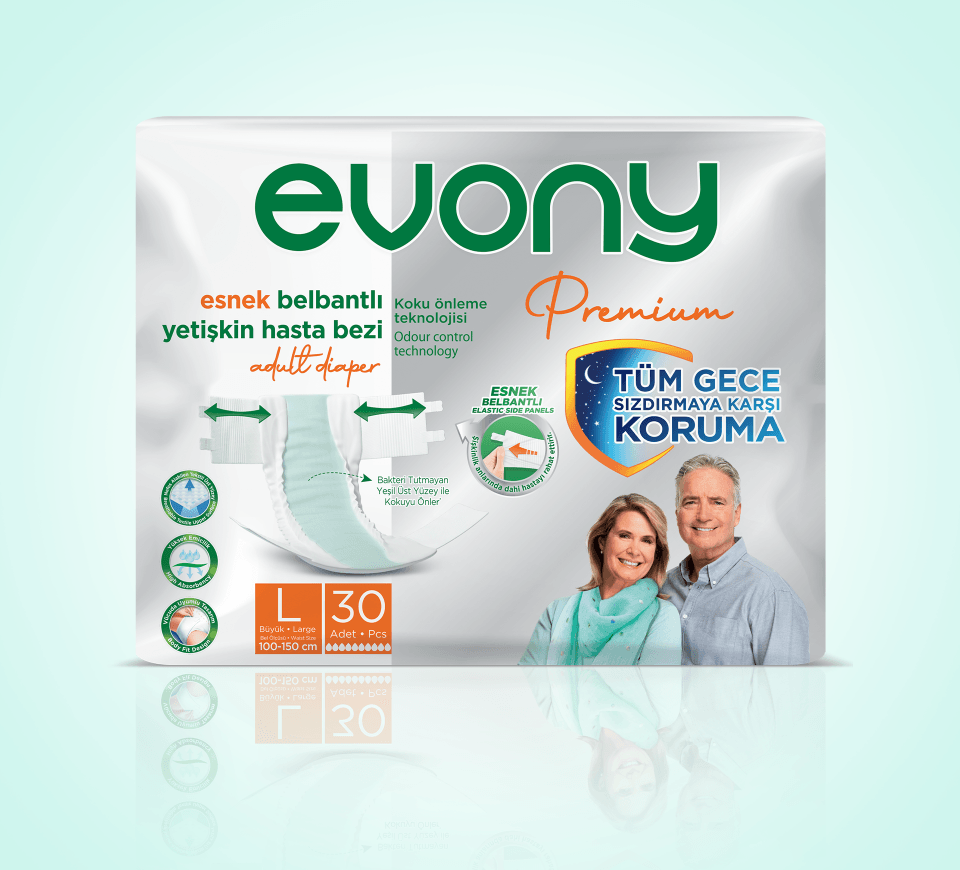 Evony Premium Belbantlı Yetişkin Hasta Bezi 30 Adetli Ambalajlar - Large 110-150 cm