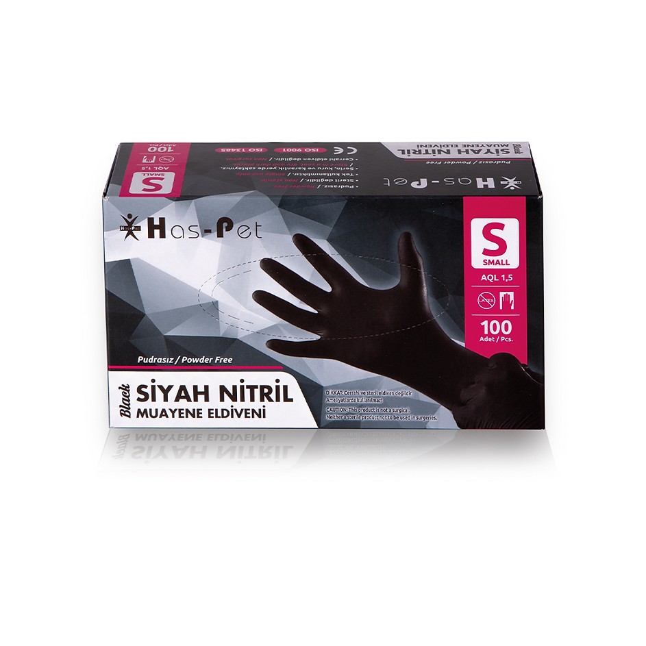 Muayene Eldiveni Pudrasız Nitril Siyah (Lateks İçermez) - Small