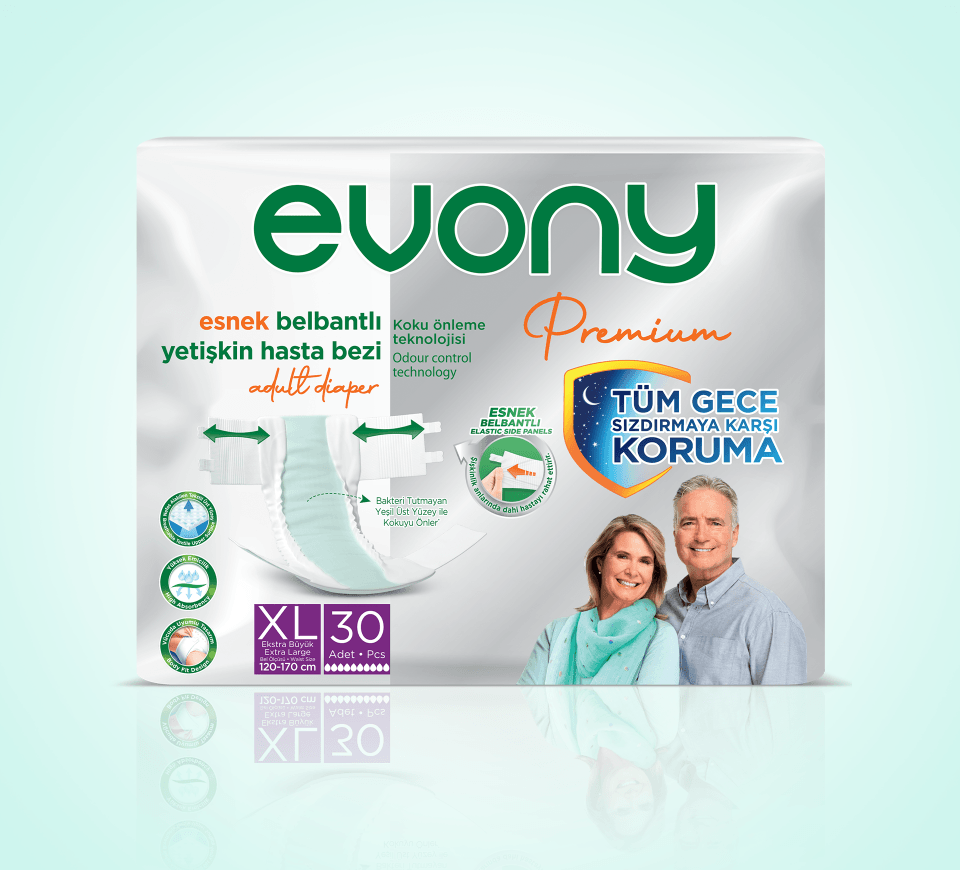 Evony Premium Belbantlı Yetişkin Hasta Bezi 30 Adetli Ambalajlar - Xlarge 120-170 cm