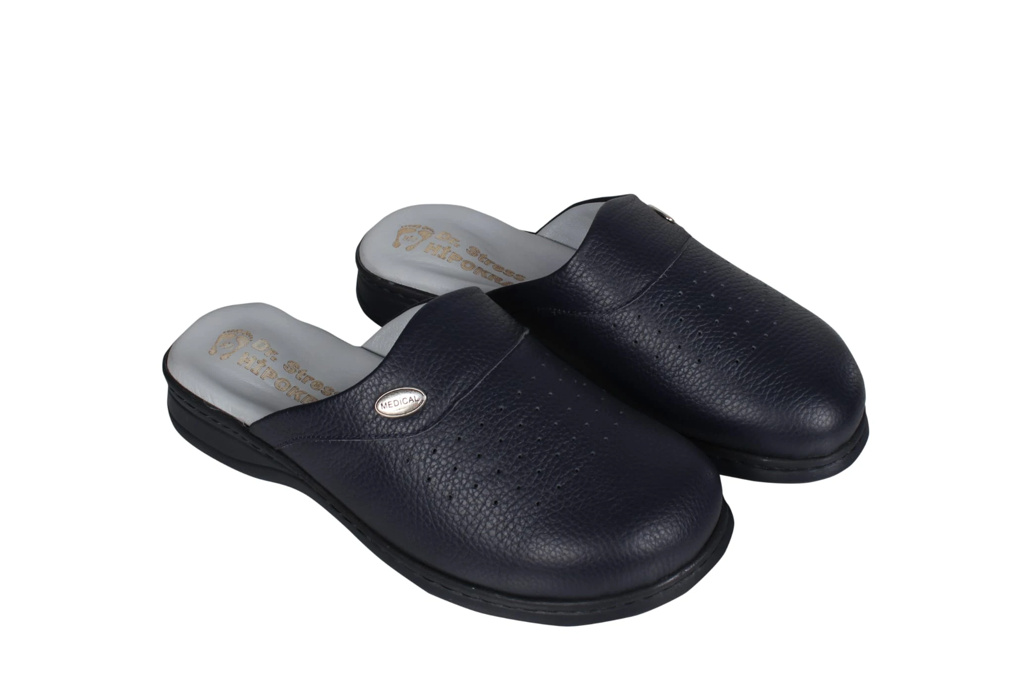 100%100 Deri Ortopedik Terlik - Lacivert