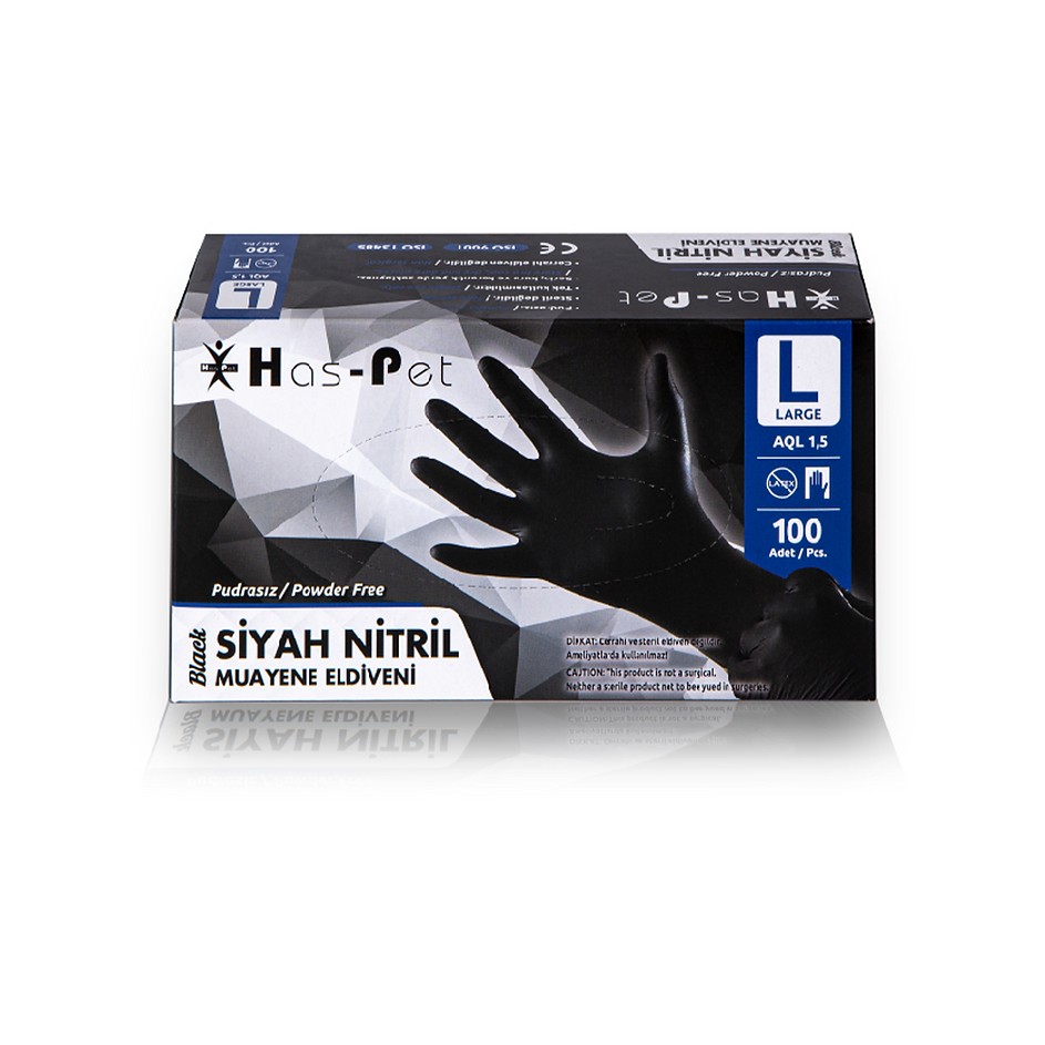 Muayene Eldiveni Pudrasız Nitril Siyah (Lateks İçermez) - Large