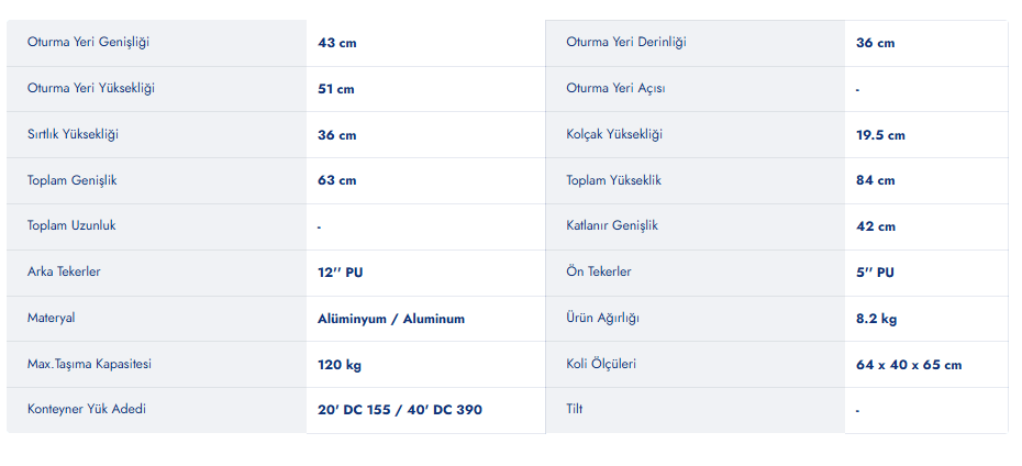 G509 Alüminyum Transfer Sandalyesi