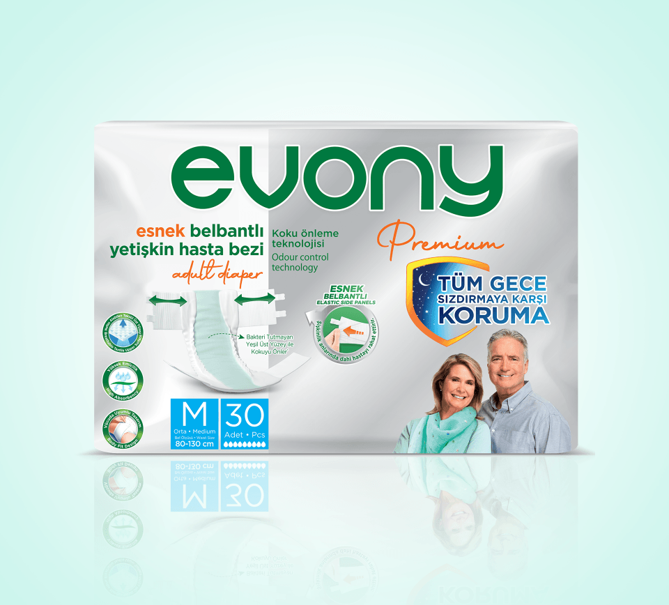 Evony Premium Belbantlı Yetişkin Hasta Bezi 30 Adetli Ambalajlar - Medium 80-130 cm