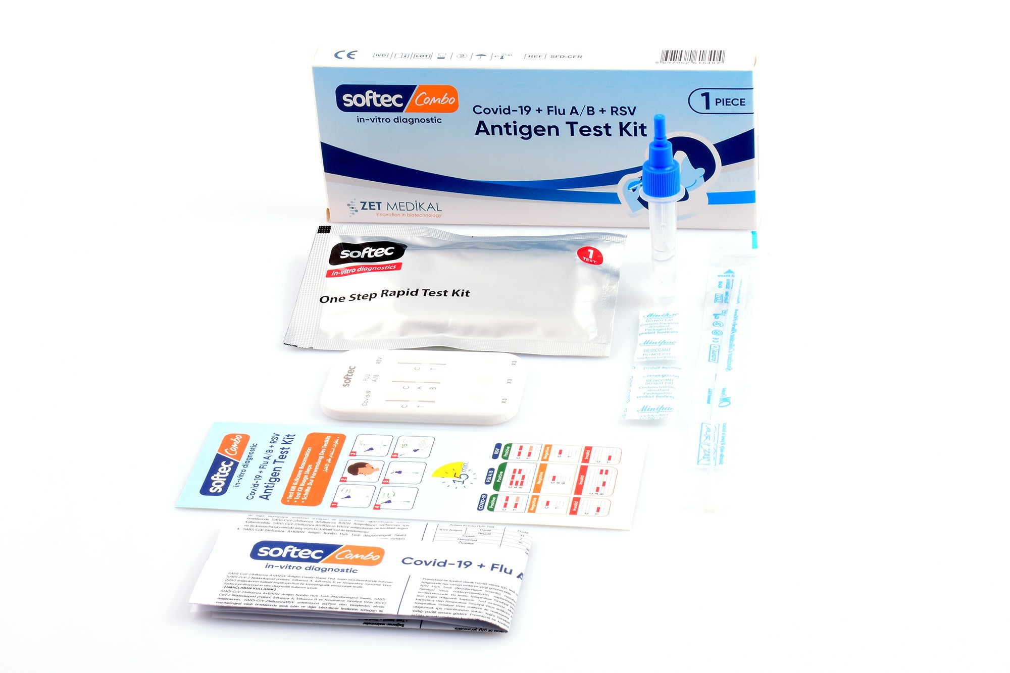 İnfluenza Testi Softec Combo Covid 19 + Flu A/B 4 RSV 4 lü Test Kiti