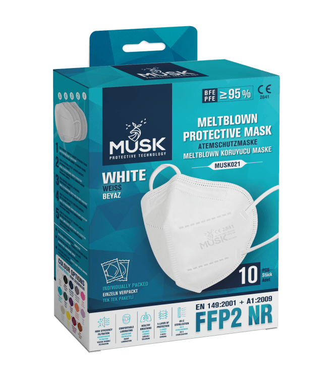 Musk N95 FFP2 Maske 1 Kutu 10 Adet İçerir Beyaz