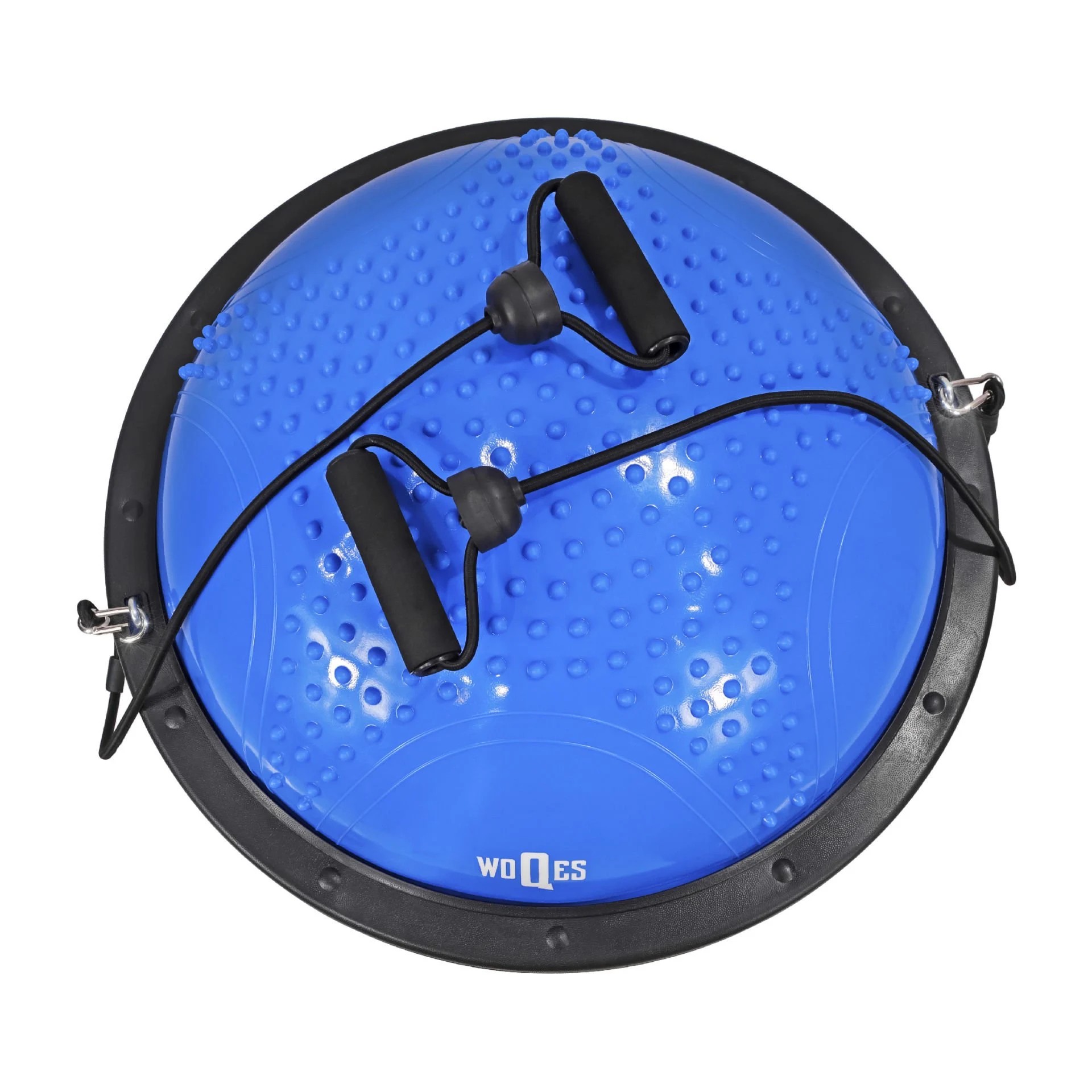 WOQES Bosu Ball Yarı Pilates Topu Sıkılaştırma Denge Aleti 60 cm Direnc Lastikli Pompa Hediyeli Mavi