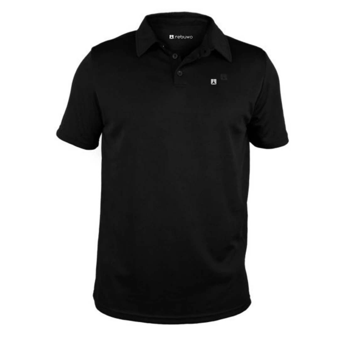 Rebuwo Erkek Siyah Polo Yaka Spor Tshirt-Kısa Kollu,Nefes Alabilen Kumaş