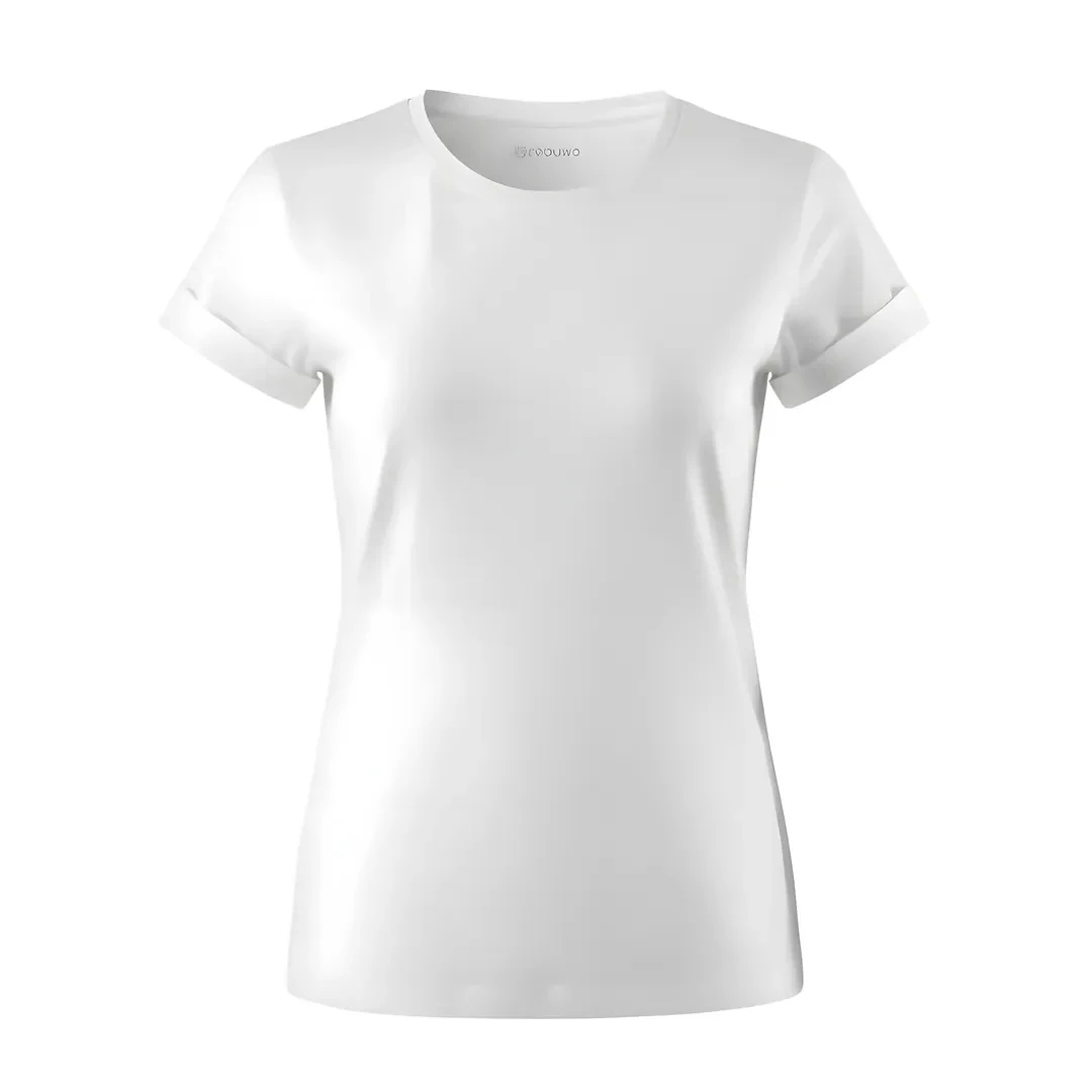 Rebuwo Kadın %100 Pamuk Beyaz Tshirt - Bisiklet Yaka, Kısa Kollu, Nefes Alabilen Kumaş