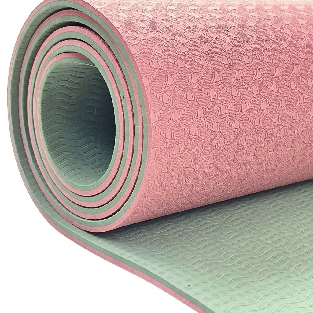 Rebuwo Çift Renkli 6mm TPE Yoga Pilates Mat Pembe&Açık Yeşil