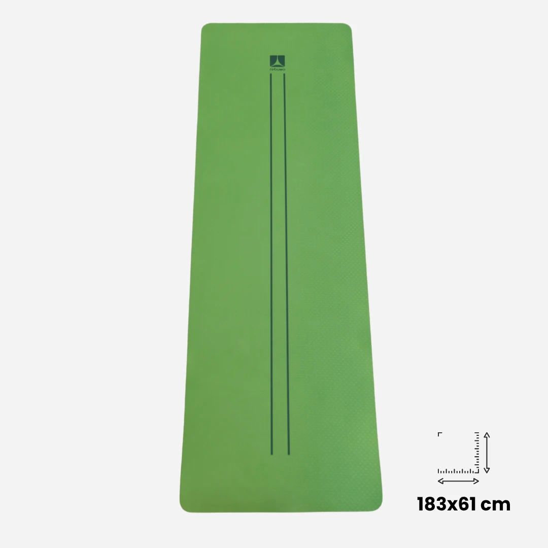 Rebuwo Çift Çizgi Tasarımlı Armonia Yoga Pilates Matı 8 mm Kaymaz Hafif Taşınabilir - Koyu Yeşil