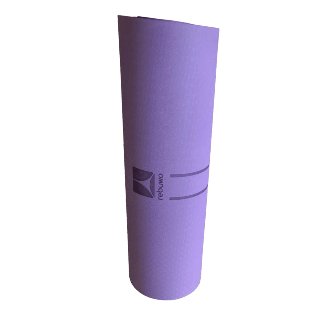 Rebuwo Çift Çizgi Tasarımlı TPE Yoga Pilates Matı 8 mm Kaymaz Hafif Taşınabilir - Koyu Lila