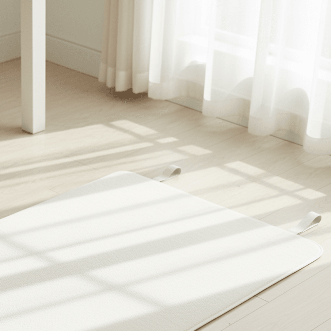 Rebuwo Beyaz Çocuk Yoga Matı 122x62 cm Lastikli Kenarlı – Kaymaz Tabanlı Havlu Dokulu ,Yıkanabilir