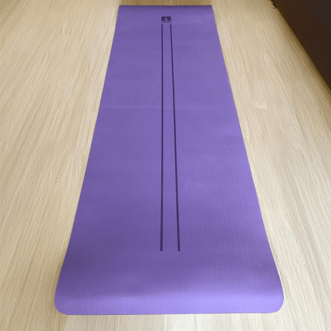 Rebuwo Çift Çizgi Tasarımlı TPE Yoga Pilates Matı 8 mm Kaymaz Hafif Taşınabilir - Koyu Lila