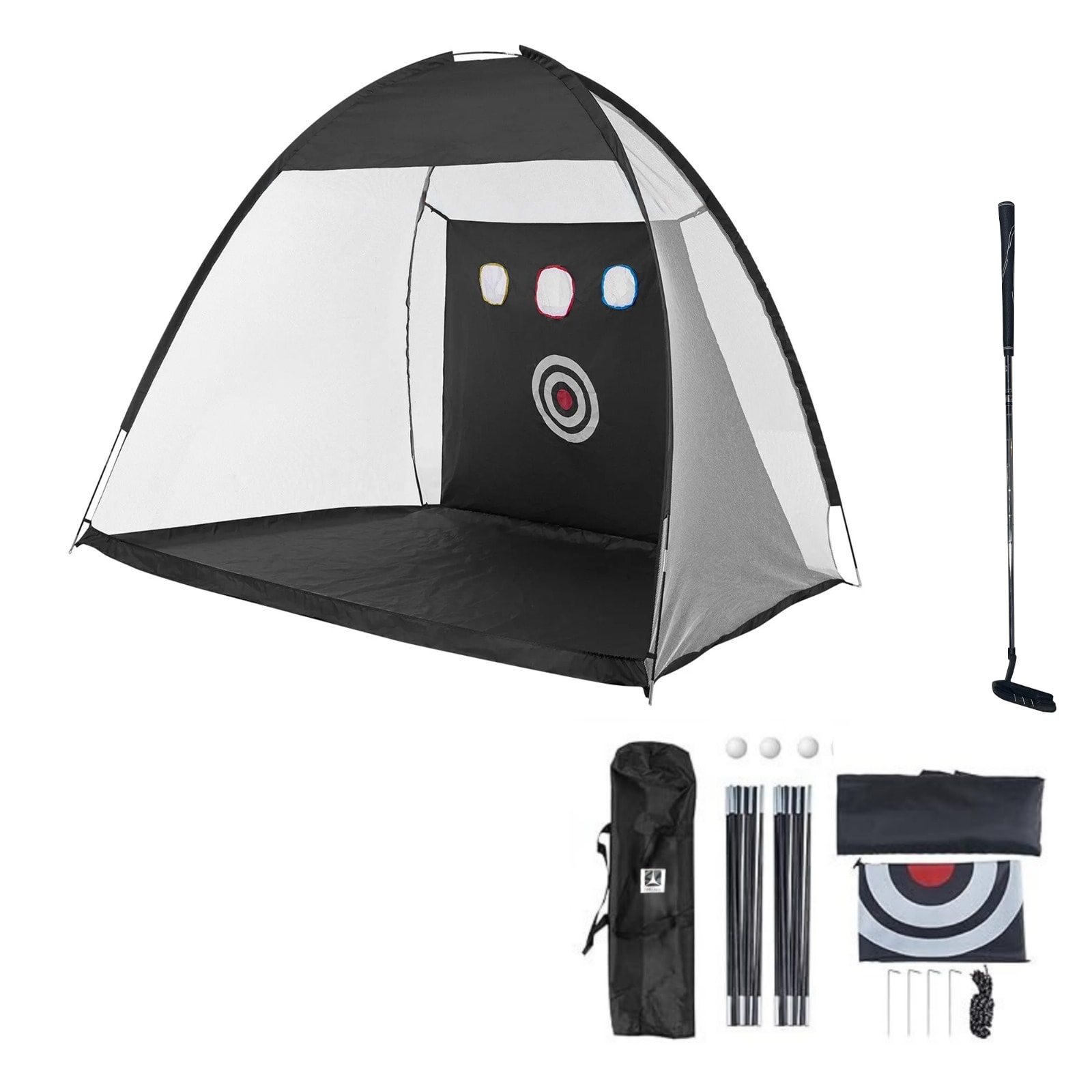 Rebuwo Golf Antrenman Çadırı Seti 3x2x2 m – Hedef Ağı, Golf Sopası ve 3 Top Dahil, Katlanabilir Taşıma Çantalı İç & Dış Mekan Golf Eğitim Ağı
