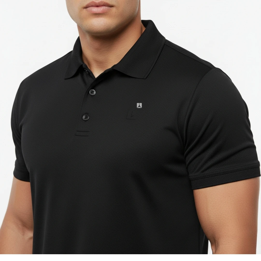 Rebuwo Erkek Siyah Polo Yaka Spor Tshirt-Kısa Kollu,Nefes Alabilen Kumaş