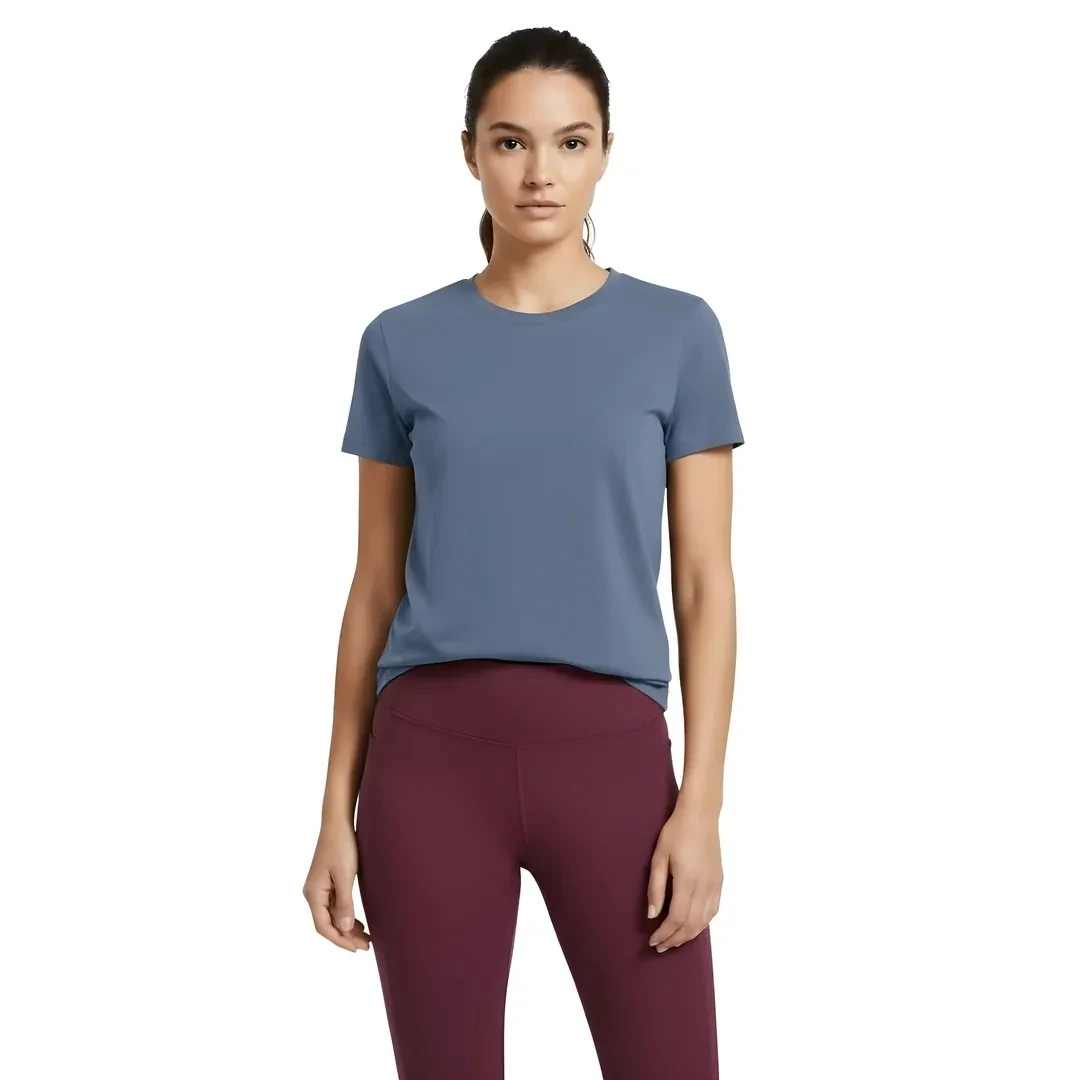 Rebuwo Kadın %100 Pamuk İndigo Tshirt - Bisiklet Yaka, Kısa Kollu, Nefes Alabilen Kumaş