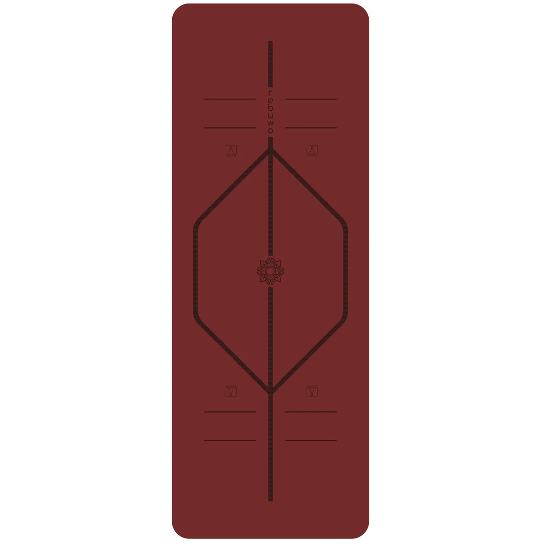 (OUTLET) Rebuwo Hizalama Tasarım 5mm Kauçuk Mat Kaydırmaz Yoga Mat Pilates Mat Bordo