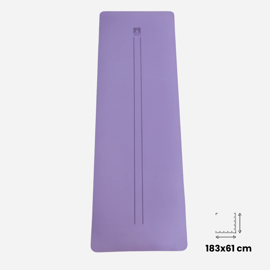 Rebuwo Çift Çizgi Tasarımlı Armonia Yoga Pilates Matı 8 mm Kaymaz Hafif Taşınabilir - Koyu Lila