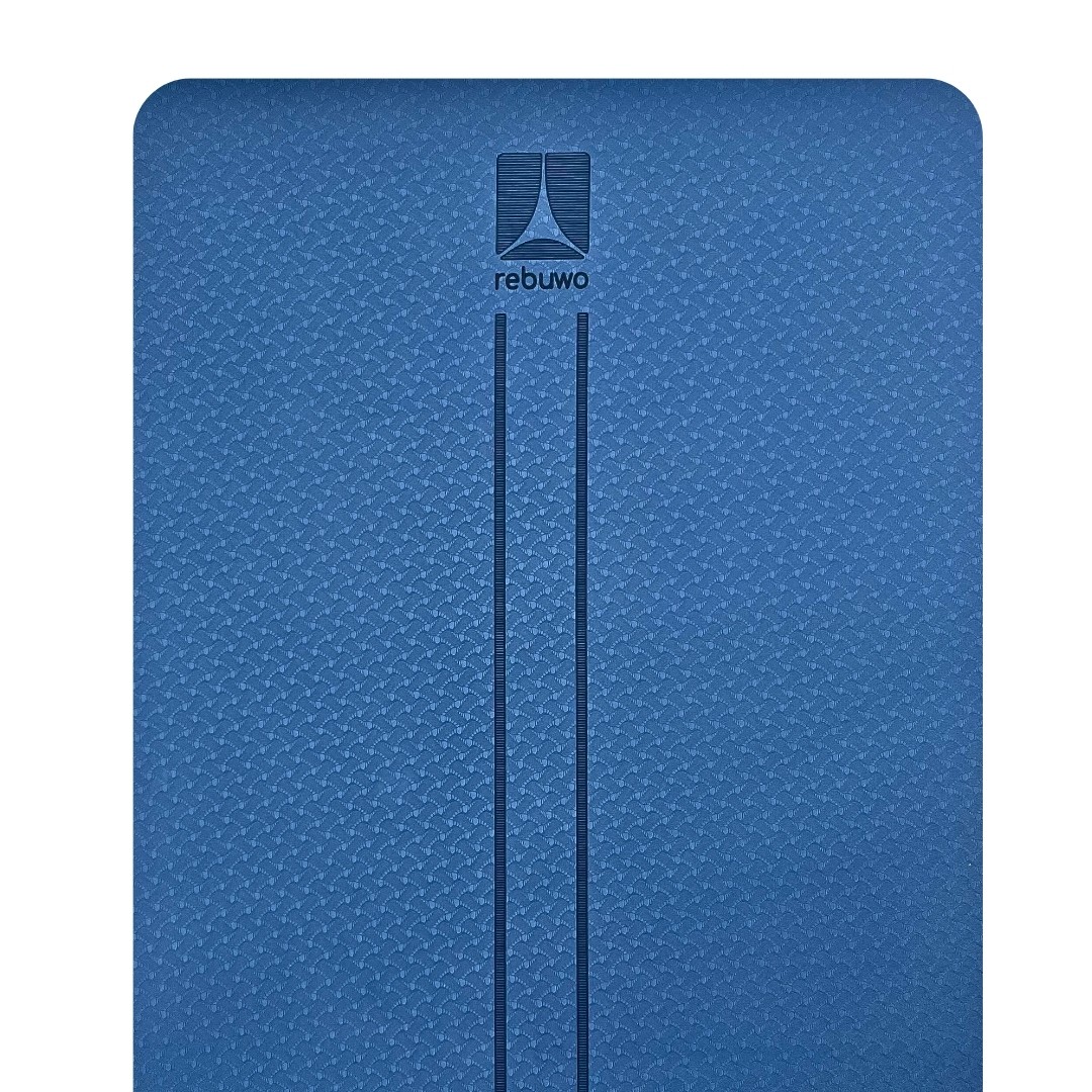 Rebuwo Çift Çizgi Tasarımlı 8mm TPE Yoga Pilates Mat Koyu Mavi