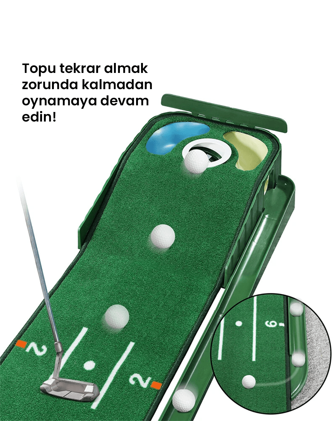Golf Putting Mat –Top Geri Dönüş Mekanizmalı,Golf Antrenman Halısı | 2 Hızlı Çim Yüzey, Ev ve Ofis Kullanımına Uygun