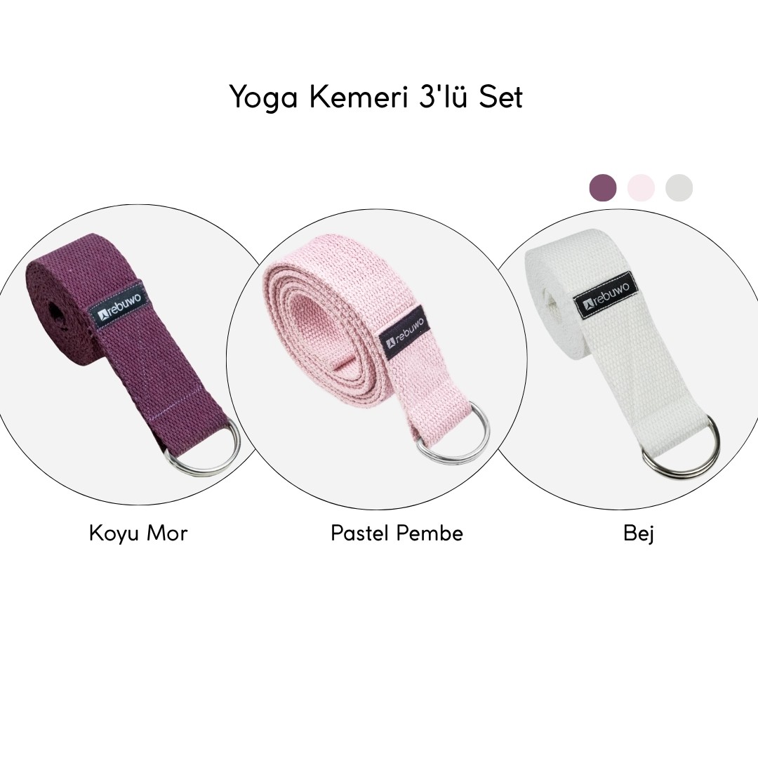 Rebuwo Yoga Kemeri 3'lü Set(Koyu Mor+Pastel Pembe+Bej)