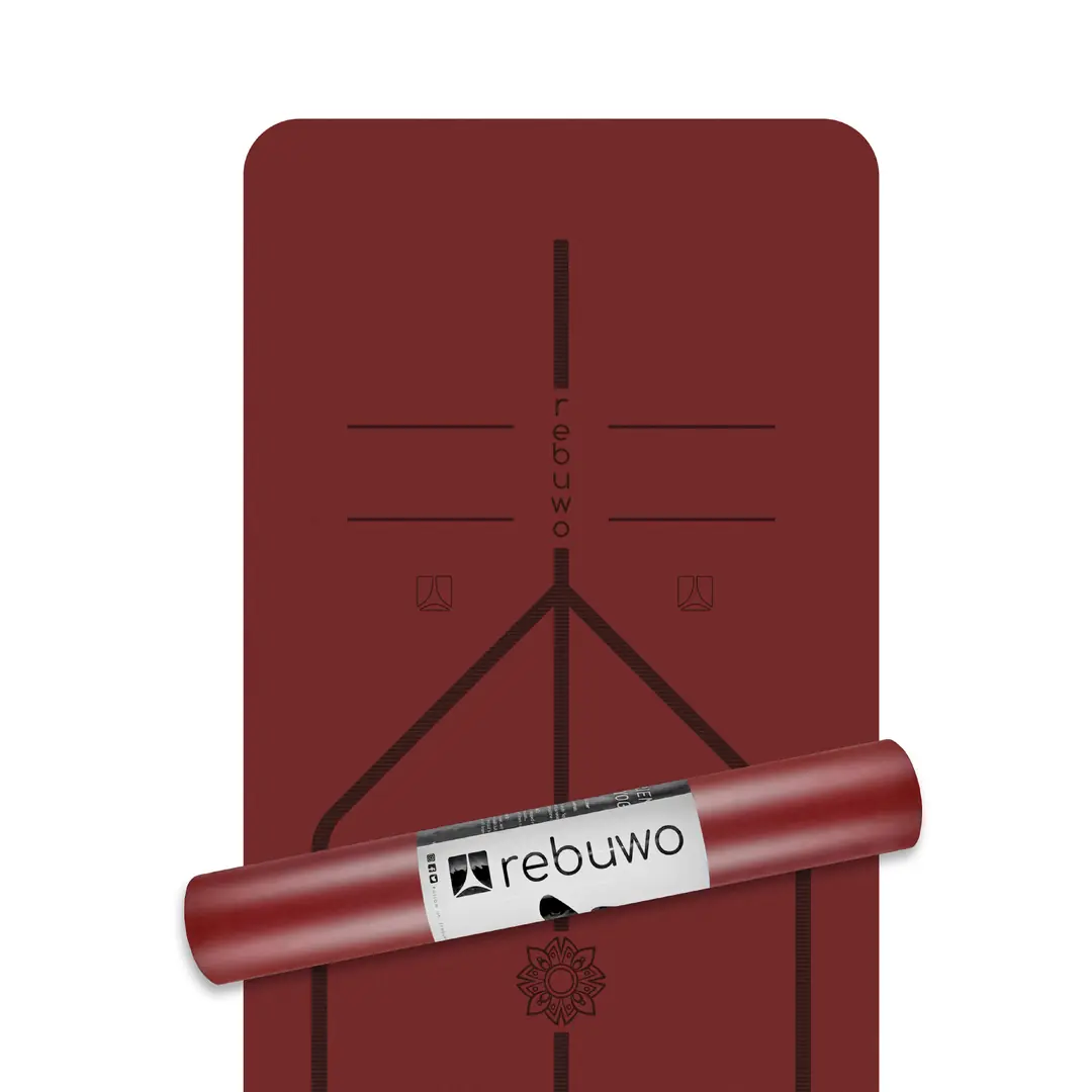 (OUTLET) Rebuwo Hizalama Tasarım 5mm Kauçuk Mat Kaydırmaz Yoga Mat Pilates Mat Bordo