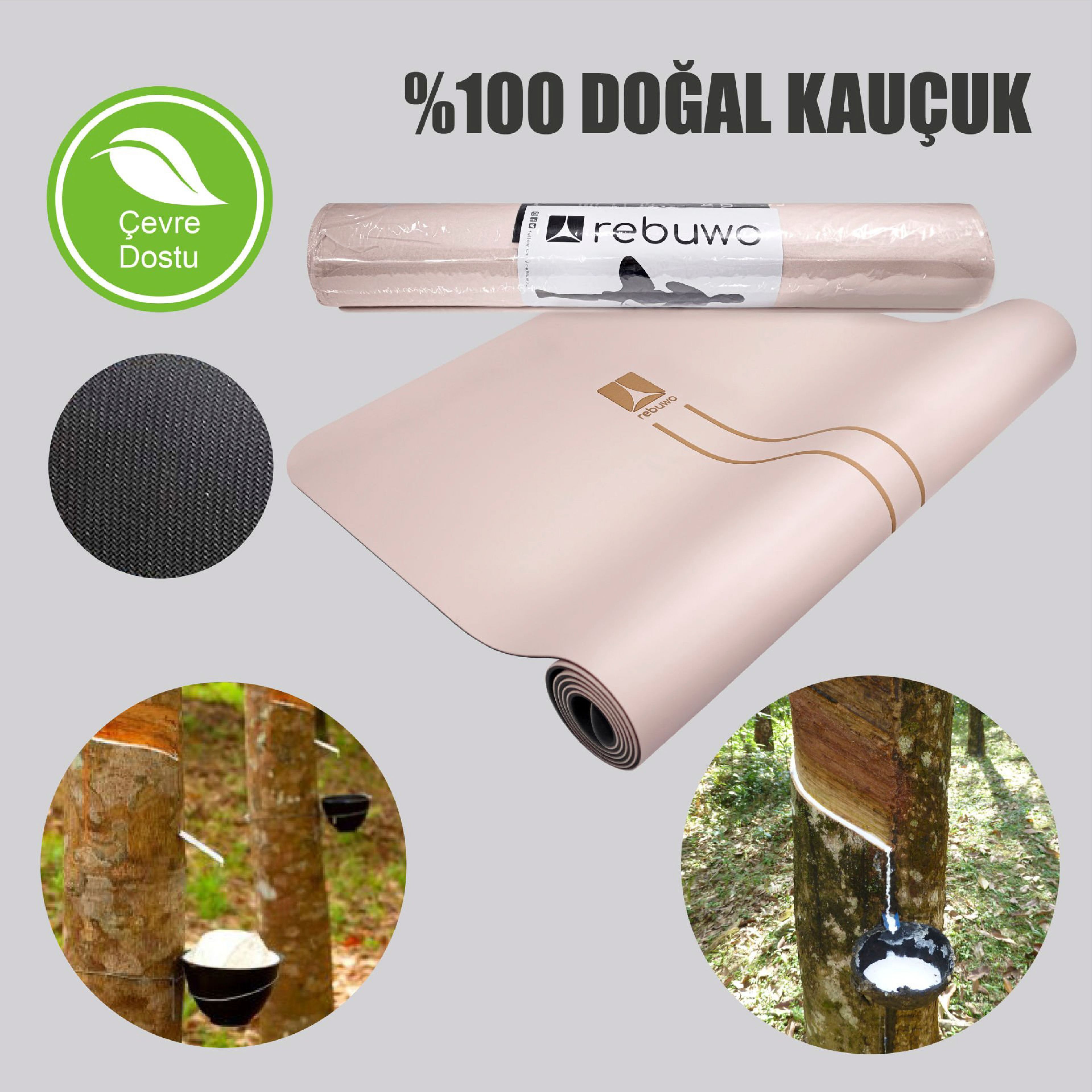 Rebuwo Çizgi Tasarımlı 5mm Ekstra Kaydırmaz Doğal Kauçuk Yoga Matı Pilates Mat Soft Pembe
