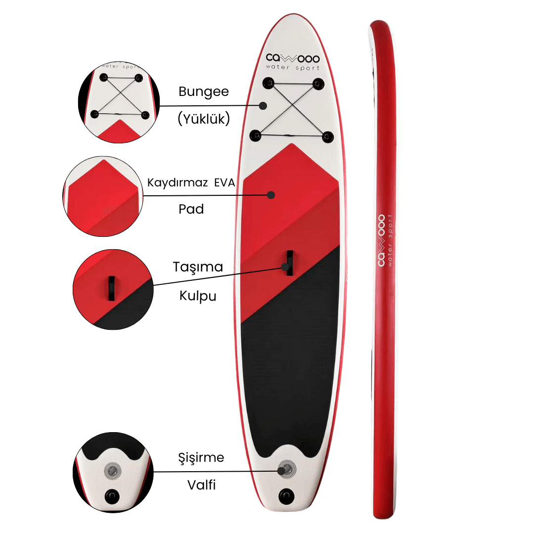Cawooo SUP Şişme Sörf Tahtası Stand Up Paddle Board 78*320*15 cm Kırmızı