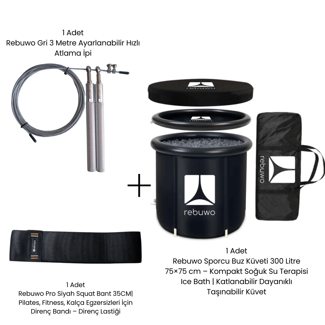 Rebuwo Soğuk Terapi Seti | 300 Litre Sporcu Buz Küveti + Hızlı Atlama İpi + 35 cm Pro Direnç Bandı